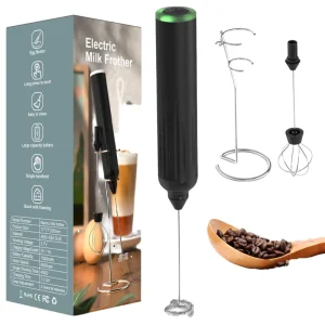 Electric Milk Frother Stainless Steel Modern Design Hand Foam Maker Stand Coffee Tea Mixing Boxed Coffee Tea Tools
