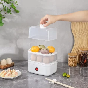 Electric Mini Automatic Egg Cooker Steamer Double Layer Auto Shut-Off Noise-Free Eco-Friendly 1-12 Eggs Capacity Plastic Housing