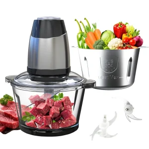 Electric Mini Food Processor with 2 Bowls and Stainless Steel Blades 350W Household Chopper