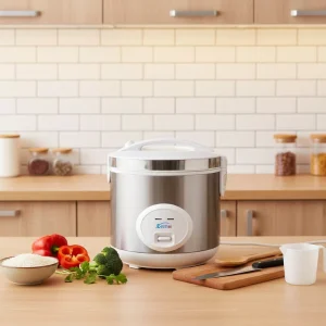 Electric Multi Rice Cooker 2.8L Cylinder Shape Underpan Heating Non Stick Coating with Steaming Basket Portable Fast Cooking