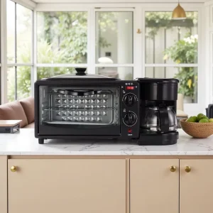 Electric Multifunction Three in One Breakfast Maker with Heating Frying Toast Baking Oven and Automatic Coffee Brewer