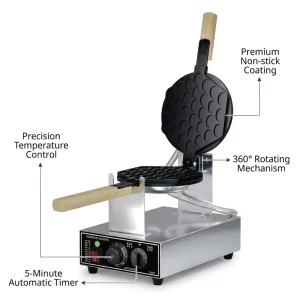 Electric Non stick Bubble Waffle Maker with Timer and Temperature Control Hong Kong Style Egg Rolls Machine