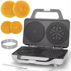 Electric Pizzelle Maker Non stick 2 X 5 Inch Cookie Machine 4 Inch Mold Included Household White
