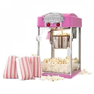 Electric Popcorn Machine Professional Classic Theater Style Hot Air Popcorn Maker Warming Light Non Stick Serving Spoon (Pink)
