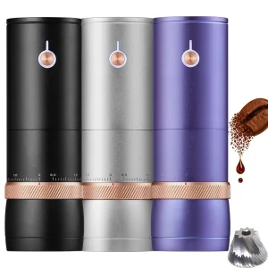 Electric Portable Automatic Coffee Grinder with Aluminum Alloy Shell Stainless Steel Burr 17g Capacity for Household Outdoor Use