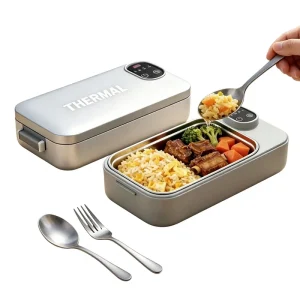 Electric Portable Rechargeable Heating Lunch Box Smart Digital Display 304 Stainless Steel 1 Liter Capacity for Office Outdoor