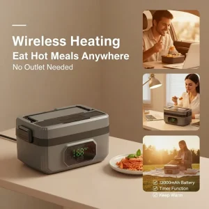 Electric Power Source 80W Digital Control Stainless Steel Car Water free Heating Food Warmer 1.6L