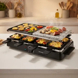 Electric Raclette Grill Portable Electric Barbecue Hot Stone Aluminum Non Stick Plate Household Use Temperature Control
