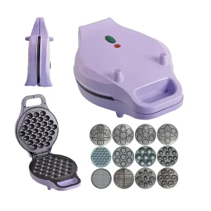 Electric Round Pancake Egg Bubble Pizza Plate Breakfast Lunch Snacks with Indicator Light Mini Waffle Maker