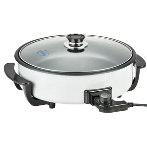 Electric Skillet Fry Pan Round Deep Fryer Hot Pot With Glass Lid