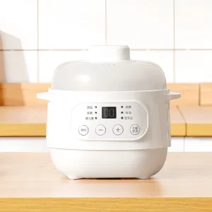 Electric Slow Cooker 1L Ceramic Stew Pot for Healthy Soups and Porridge with Steamer