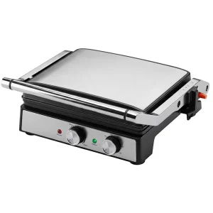 Electric Smokeless Indoor 180 Degree Open Stainless Steel Temperature Control Panini Press Contact Grill Sandwich Maker