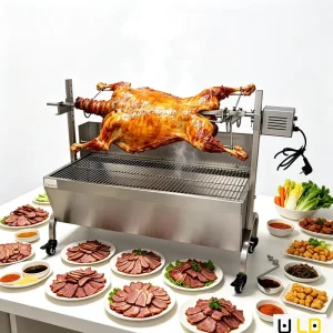 Electric Solid 304 Stainless Steel Heavy Duty Motor Rotisserie Automatic Rotating Cyprus Style Portable Foldable Detachable