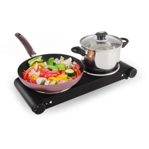 Electric Solid Hotplate with Coil Heating 2 Burners Stainless Steel Temperature Control 2400W CB Certified for Household Use