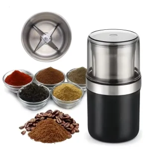 Electric Spice Grinder Coffee Bean Herb Grinder With Brush One touch Push Button Stainless Steel Small Grinding