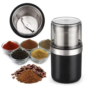 Electric Spice Grinder Coffee Bean Herb Grinder With Brush One touch Push Button Stainless Steel Small Grinding