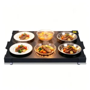 Electric Square Commercial Heating Hot Plate 500W All Dish Types Compatible Tempered Glass Aluminum Frame Adjustable Temperature
