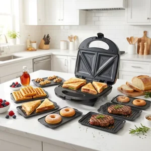 Electric Stainless Steel Automatic Sandwich Maker OEM Toaster Press Grill Detachable Non-Stick Plates 13 Different Shapes