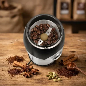 Electric Stainless Steel Coffee Grinder for Beans Spices More for Hotel Outdoor Car Use Manual USB Power Source French Interface
