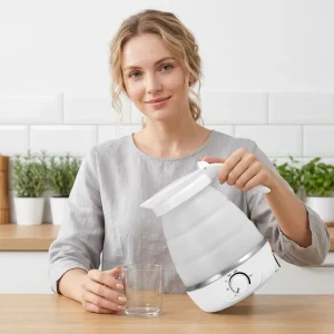 Electric Stainless Steel Food Grade Silicone Foldable Kettle Push Button Control Automatic Shut-off Home Use Portable Travel