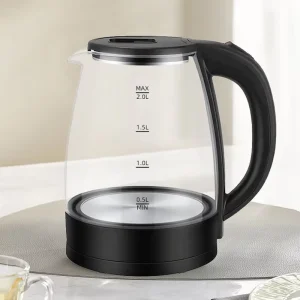 Electric Stainless Steel Glass Kettle 360 Degree Rotational Base Automatic Shut-off 2L Capacity Portable Cordless 1500W