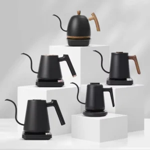 Electric Stainless Steel Gooseneck Coffee Kettle with Lid 600ml 800ml 1000ml Capacity Automatic Pour Over Drip Tea Maker