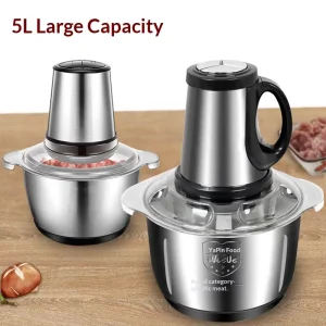 Electric Stainless Steel Kitchen Meat Grinder Home Use 5L Automatic Food Processor Small Meat Mincer Vegetable Grinder