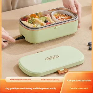 Electric Stainless Steel Portable Food Warmer Lunch Box Silent Odorless Heating 36W Double Cover Seal Buckle Closure 900mL
