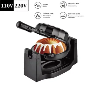 Electric Stainless Steel Rotating Belgian Waffle Maker Nonstick Plates Removable Drip Tray Adjustable Browning Control 1800W