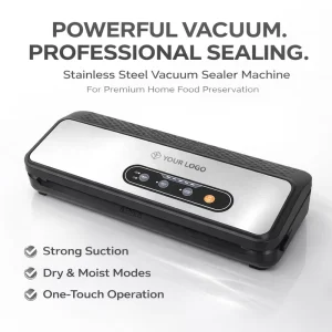 Electric Stainless Steel Vacuum Sealer Machine Strong Suction 60kPa Dry Moist Modes 1L Capacity Home Food Saver