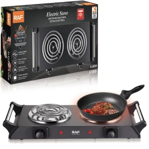 Electric Stove Dual Hot Plate 2000W, Easy to Clean, for Home Cooking