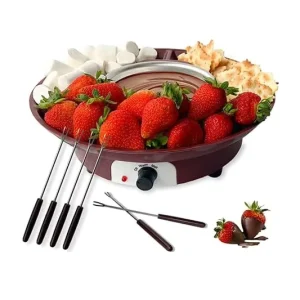 Electric Temperature Control Fondue Pot Set Detachable Serving Trays 4 Roasting Forks
