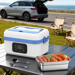 Electric USB-Charged Waterless Heating Insulated Button-Controlled Buckle Closure Stainless Steel Inner Pot Lunch Box 1L