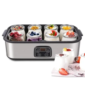 Electric Yogurt Maker 1.6L 8 Glass Jars Stainless Steel Housing