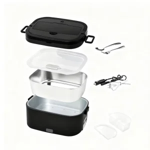 Electronic Heated Lunch Box 80W Fast Heating Car Truck Electric Lunch Box Portable Food Heater with Stainless Steel Container