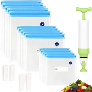 Embossed Sous Vide Food Grade Vacuum Sealer Zipper Bags with Hand Pump