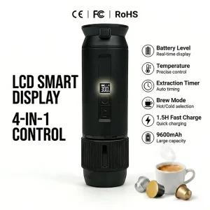 Espresso Machine with Milk Frother LCD 25 Bar Hot Cold Dual Extraction 9600mAh NES DG Ground Coffee OEM Custom Factory