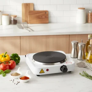 European Portable Single Burner Electric Hot Plate with Coil Heating Adjustable Temperature Control for Coffee and Milk Heating