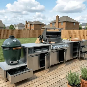 European Stainless Steel Outdoor Kitchen Cabinet Customized Fireproof Metallic Texture Outdoor Kitchen Grill for Courtyard