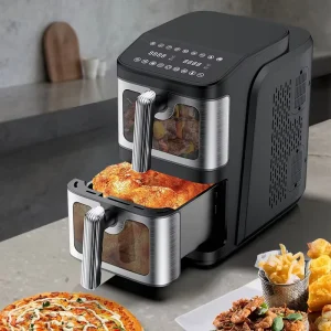 European Standard Oil free Plastic Touchscreen Air Fryer 2400W Household Double layer Visible Dual Heating Electric Oven Fry