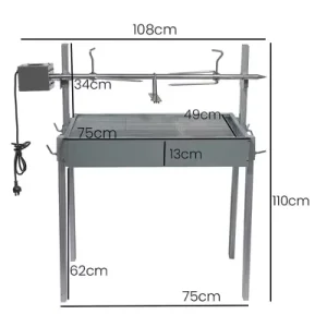 Extendable Large Stainless Steel Charcoal BBQ Spit Rotisserie with Flame Safety Home and Camping Use