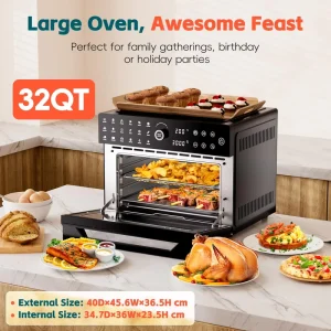 Extra Large Air Fryer Countertop Big LED 18 Preset Functions Electric Convection Toaster Oven Household Use 30L Capacity