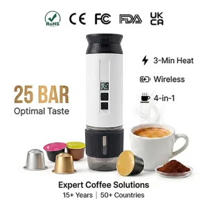 FBA Ready Espresso Machine 25 Bar LCD 9600mAh 1.5H Fast Charging Hot Cold Dual MCH Ceramic NES DG OEM Factory