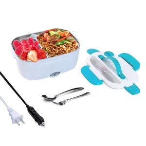 Factory 304 Stainless Steel Portable Food Warmer Heater Electric Heated Lunch Box with Spoon Fork for Home Car Truck