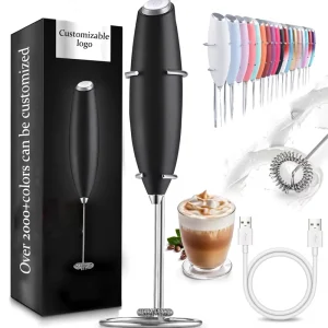 Factory Custom Stainless Steel Plastic Automatic USB Rechargeable Handheld Electric Coffee Mixer With Stand Milk Frother