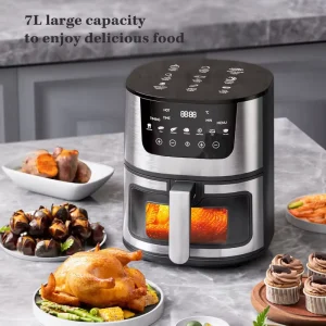 Factory Direct 7L Large Capacity Air Fryer Oven for Home Use French Fry Machine Visible Smart Stainless Steel Electric Oven
