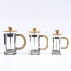 Factory Direct Customizable Glass French Press Coffee Maker 350ml 600ml Capacity Modern Style Stainless Steel Filter Wooden