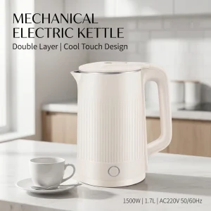 Factory Direct Sale 220V Stainless Steel Portable Mechanical Electric Kettle 1500W 2-Layer 1.7L Automatic Shut-off Boil-Dry