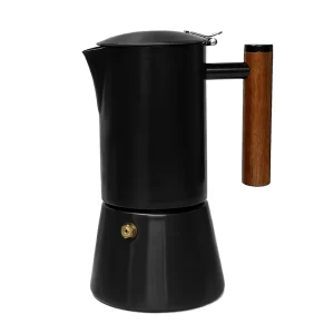 Factory Induction Espresso Pot Black Espresso Maker 304 Stainless Steel Italian Coffee Maker Moka Pot with Wooden Handle