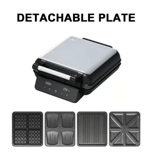 Factory OEM 4 Slice Detachable Waffle Maker Digital Control Stainless Steel Breakfast Maker